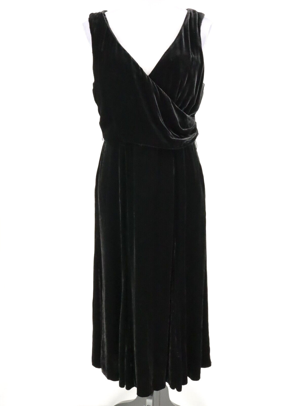 Boden Dress Womens 14L 14 Tall 14T Black Silk Velvet Cinch Waist Lined Party